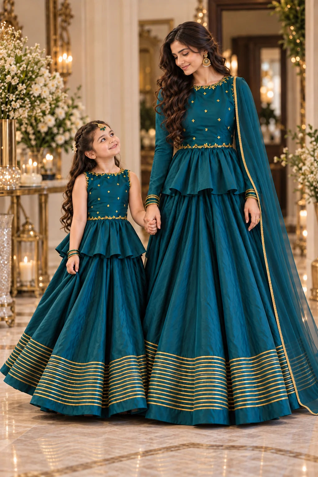 Customized Teal Green Embellished Matching Lehenga Kurti