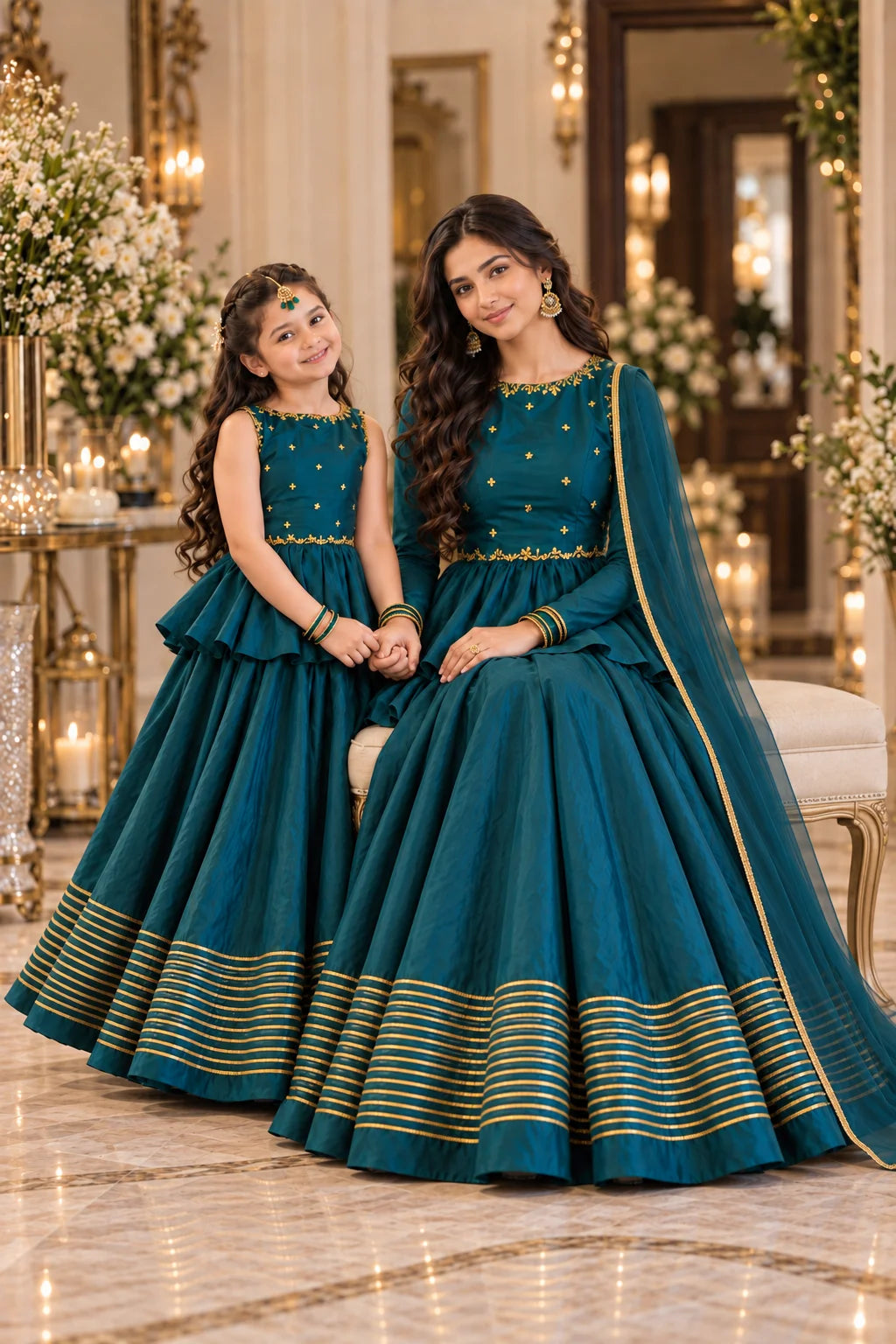 Customized Teal Green Embellished Matching Lehenga Kurti