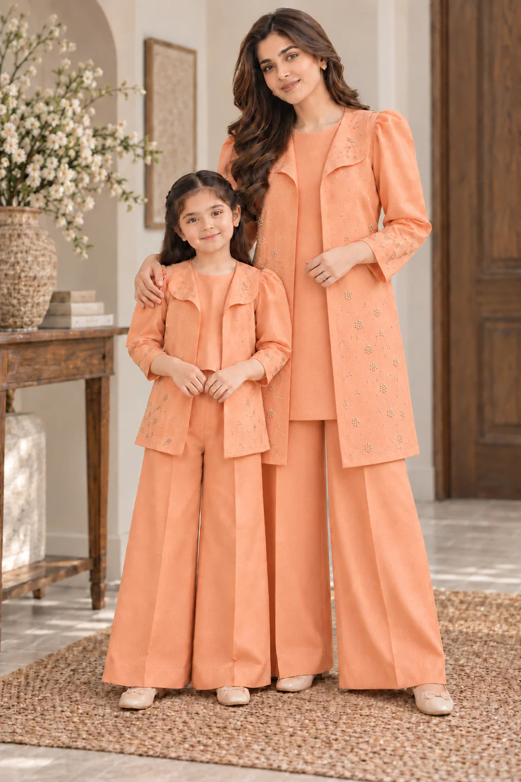 Customized Peach Embellished Matching Co-Ord Set