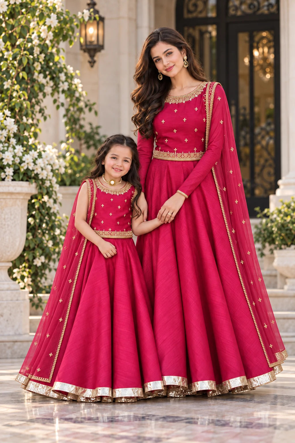 Customized Ruby Pink Embellished Matching Lehenga Kurti