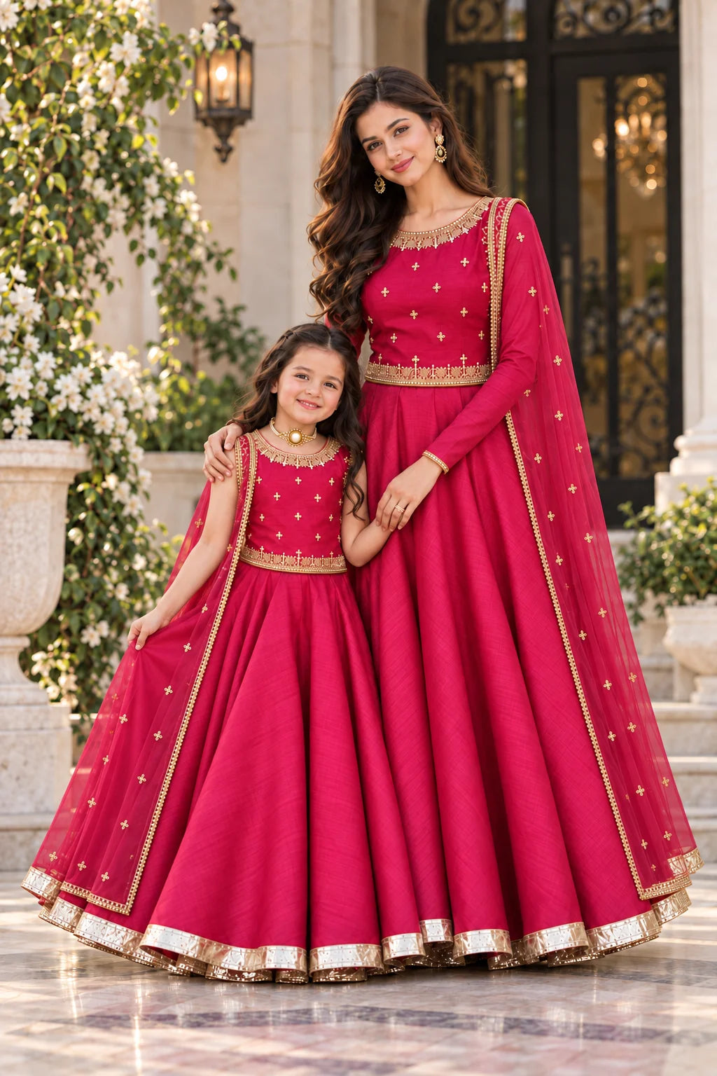 Customized Ruby Pink Embellished Matching Lehenga Kurti