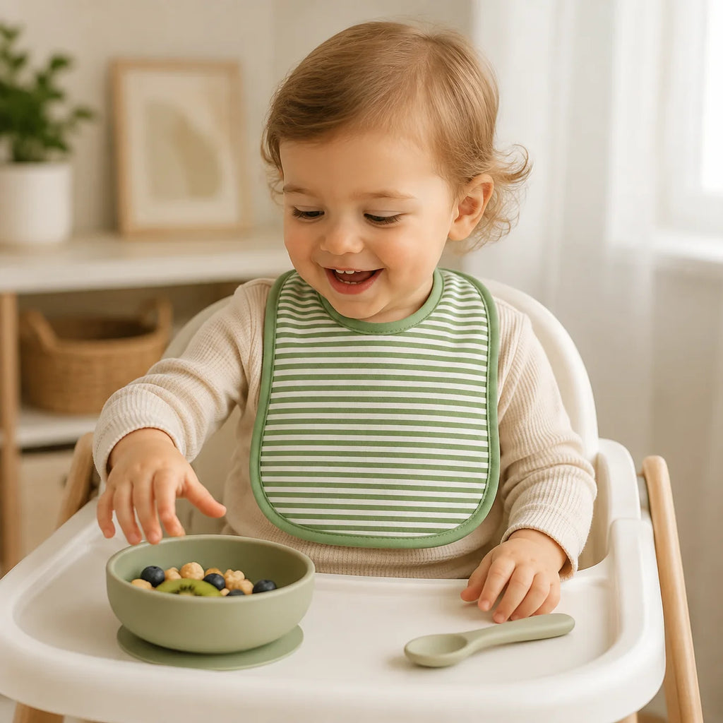 Green & White Striped Baby Bib