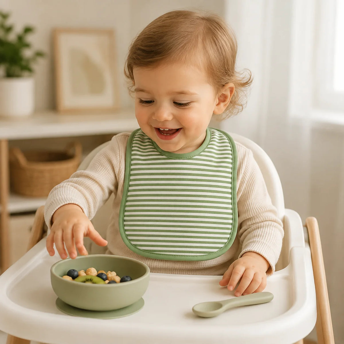Green & White Striped Baby Bib