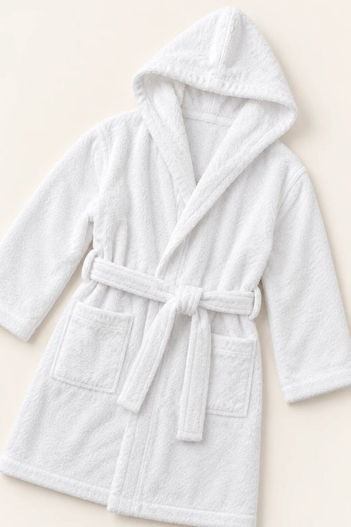 Classic White Hooded Bathrobe for Kids