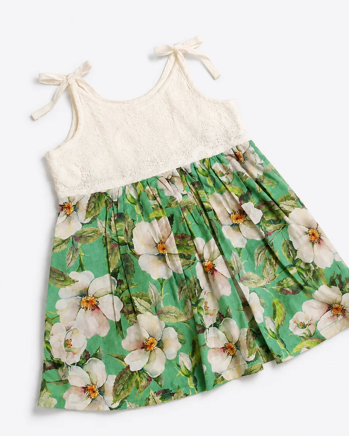 Mint Green Floral Tie-Shoulder Summer Tunic for Girls