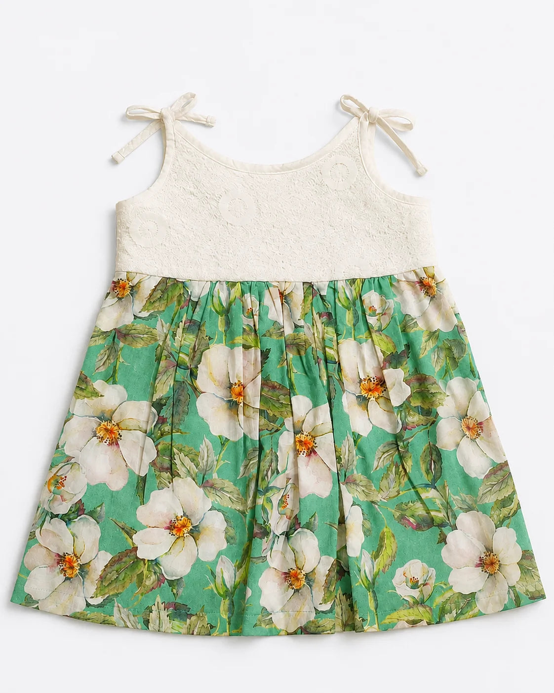 Mint Green Floral Tie-Shoulder Summer Tunic for Girls