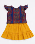 Mustard Chikankari Skirt with Navy Lawn Blouse for Baby Girls